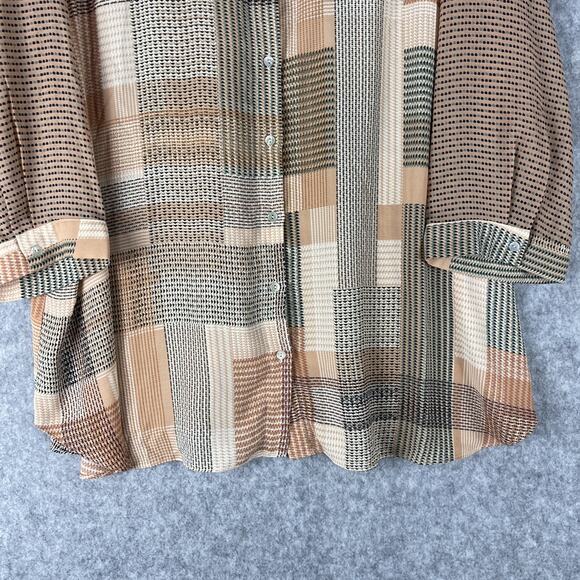 Rose Olive Tunic Top Woman 3X Button Up Geometric 3/4 Sleeve Lightweight - Picture 3 of 14